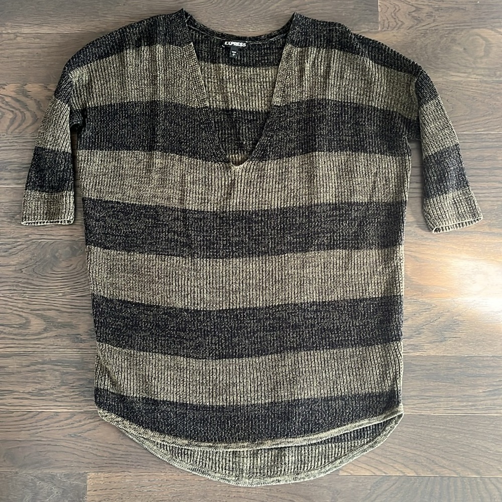Express 3/4 Sleeve Striped Oversized Sweater